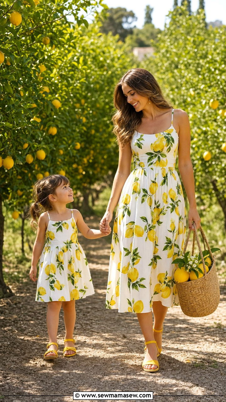 Lemon Print Spring Outfit For Mom And Child - 25 Spring mother daughter outfits