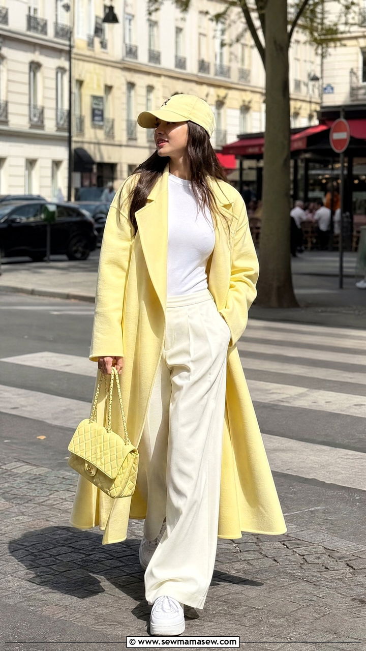 Lemon Yellow Coat With Pale Wide Leg Trousers - 25 Lemon yellow outfit ideas 2026