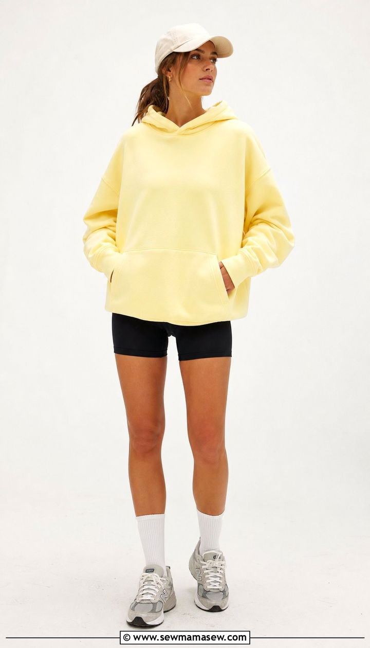 Lemon Yellow Hoodie With Biker Shorts - 25 spring lemon yellow outfit ideas