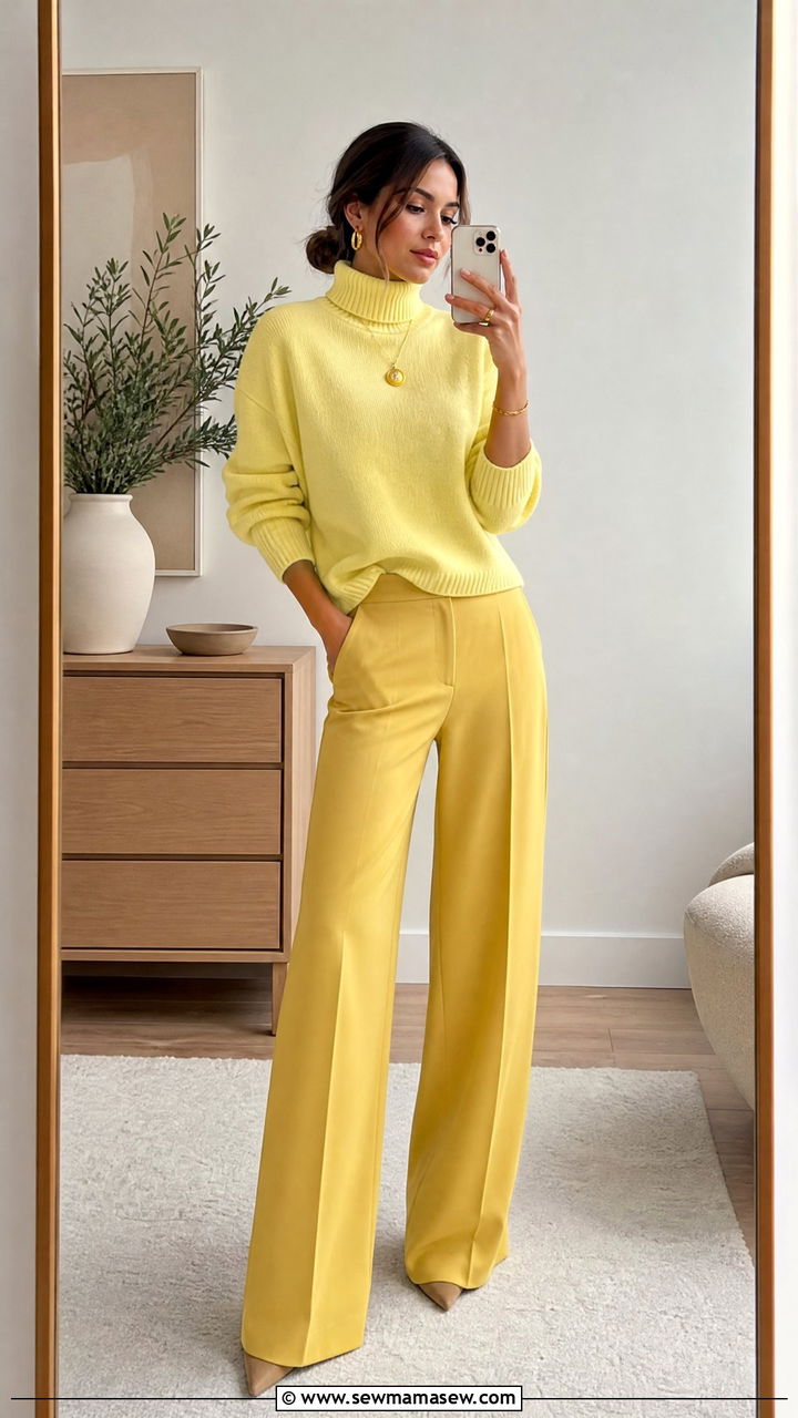 Lemon Yellow Knit Top With Wide Leg Trousers - 25 Lemon yellow outfit ideas 2026