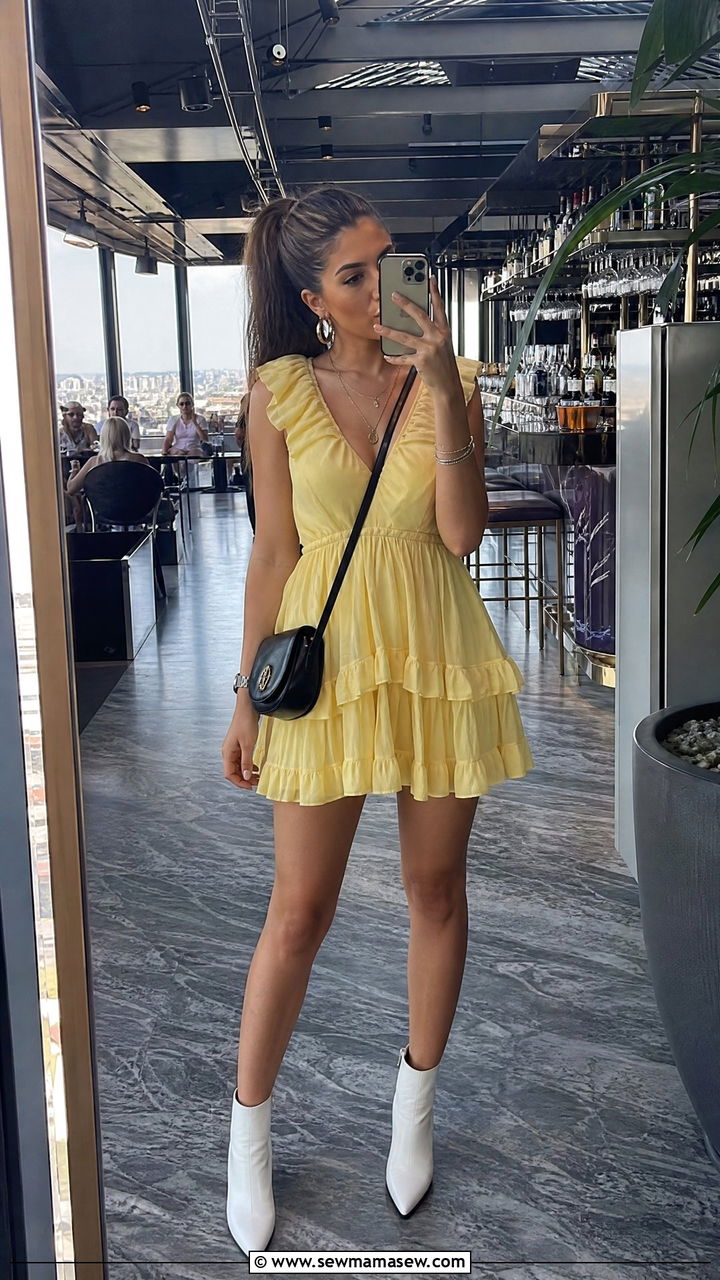 Lemon Yellow Ruffled Mini Dress With Ankle Boots - 25 Lemon yellow outfit ideas 2026