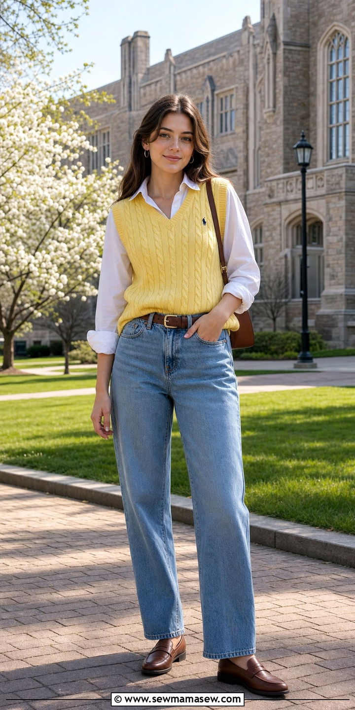 Lemon Yellow Sweater Vest With White Shirt - 25 spring lemon yellow outfit ideas