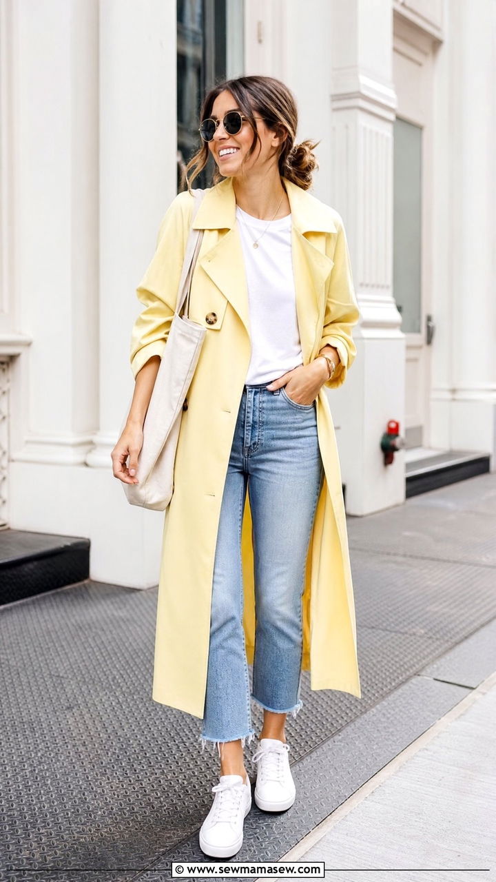 Lemon Yellow Trench Coat With Cropped Denim - 25 Lemon yellow outfit ideas 2026