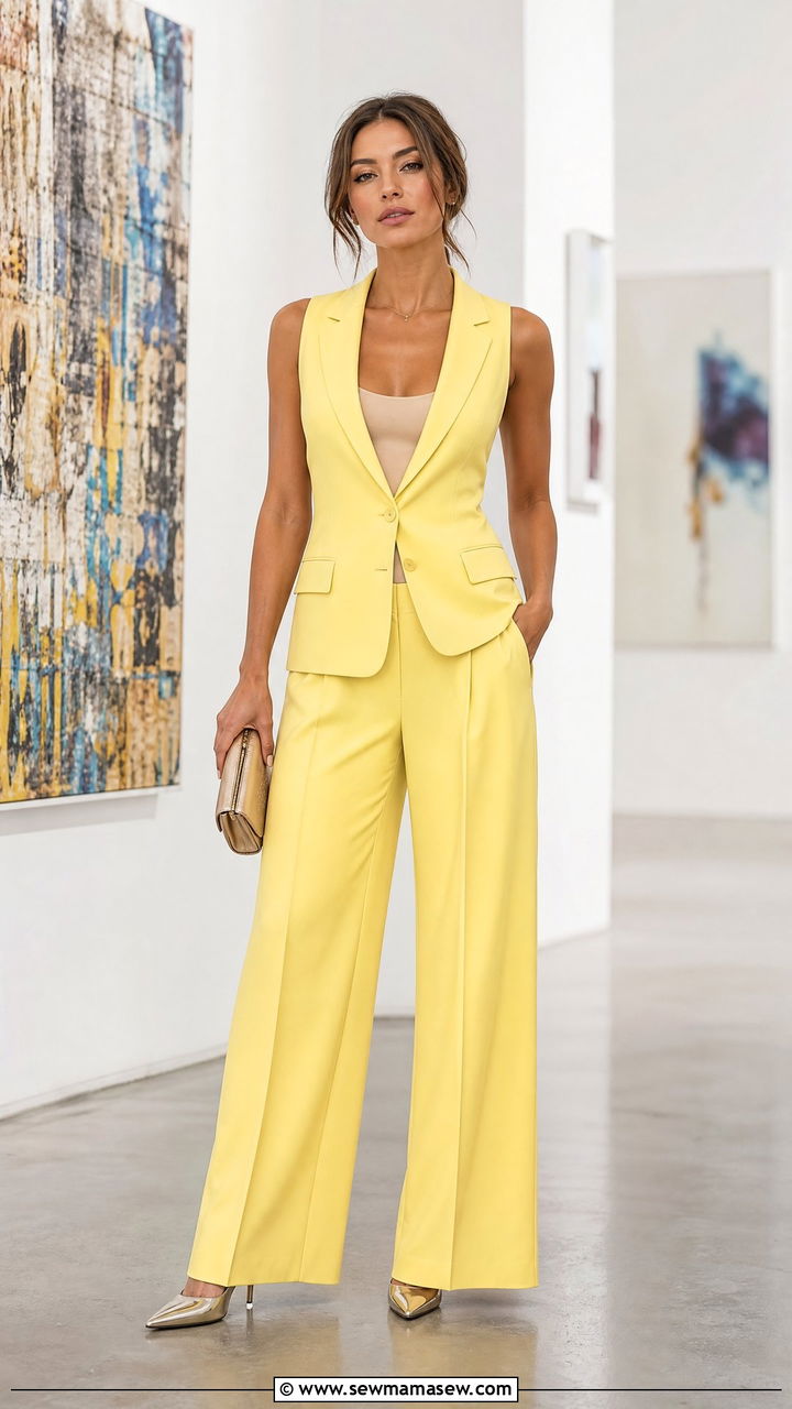 Lemon Yellow Waistcoat and Matching Trousers - 35 lemon yellow outfit ideas