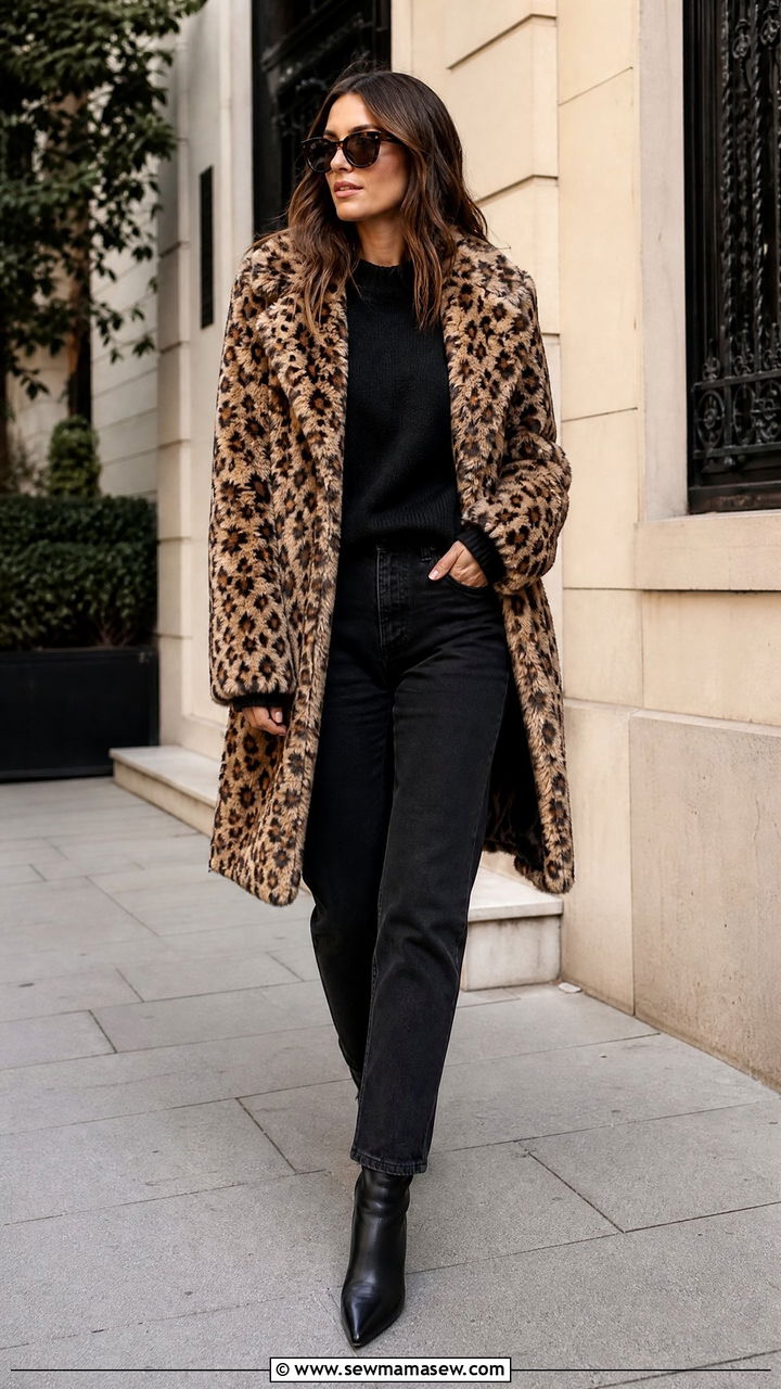 Leopard Print Coat and Black Jeans Outfit - 20 2026 outfits to copy