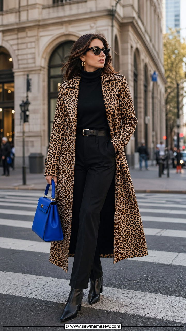 Leopard Print Coat and Bright Accessories Outfit - 35 Dopamine dressing outfit ideas