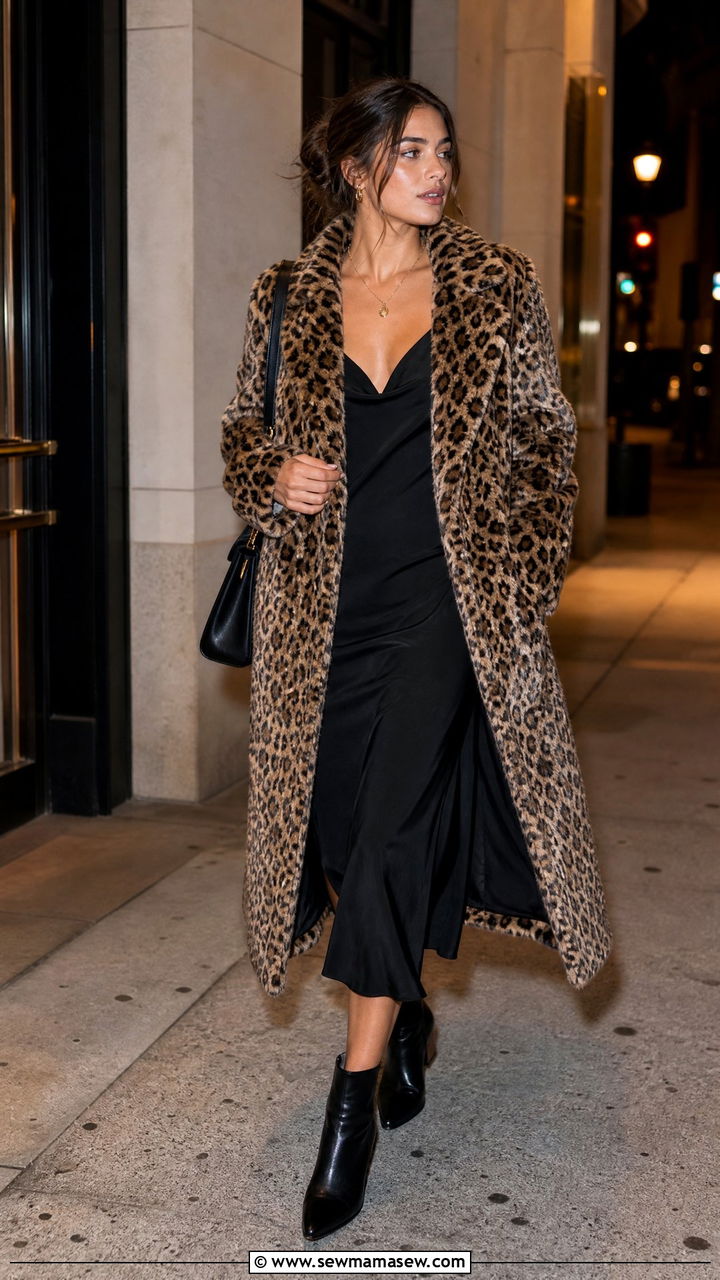 Leopard Print Coat with Black Dress - 25 fashion inspo outfits for women