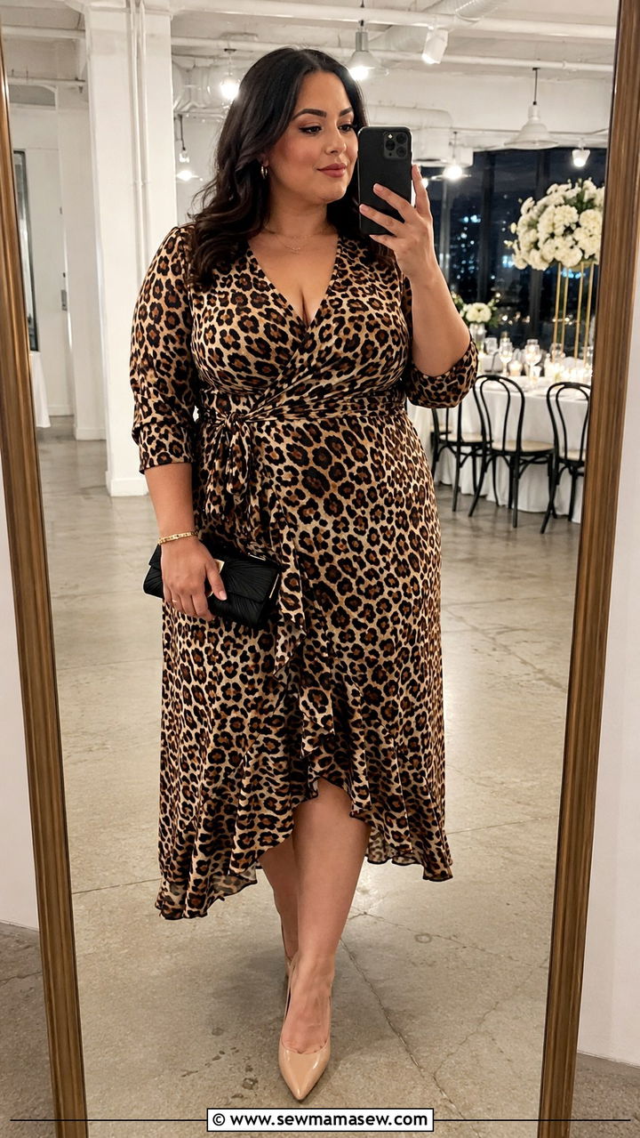 Leopard Print Dress With Neutral Accessories - 30 Plus size outfit ideas for wedding guest