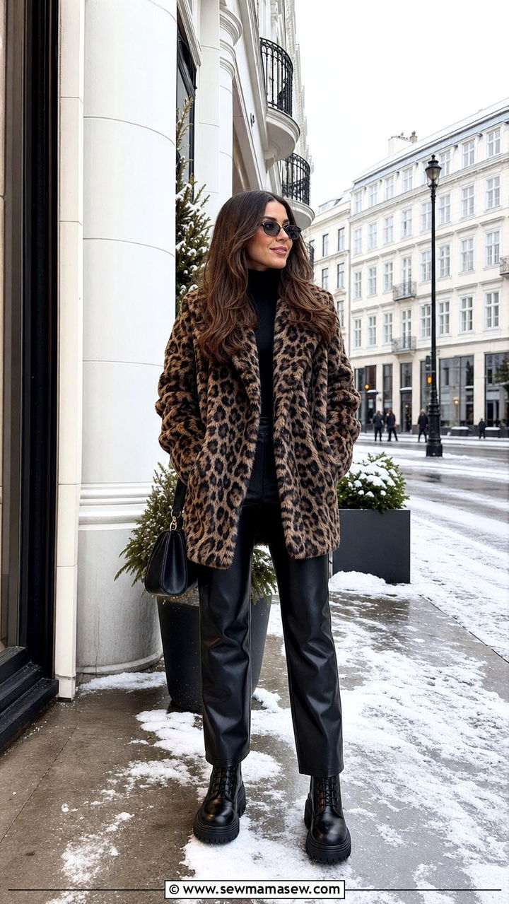 Leopard Print Faux Fur Coat with Black Leather Trousers - 25 Copenhagen outfits 2026