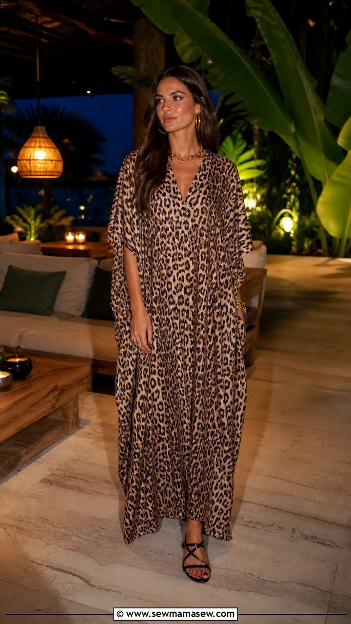Leopard Print Kaftan And Strappy Sandals Outfit - 40 Sharm El Sheikh outfit ideas
