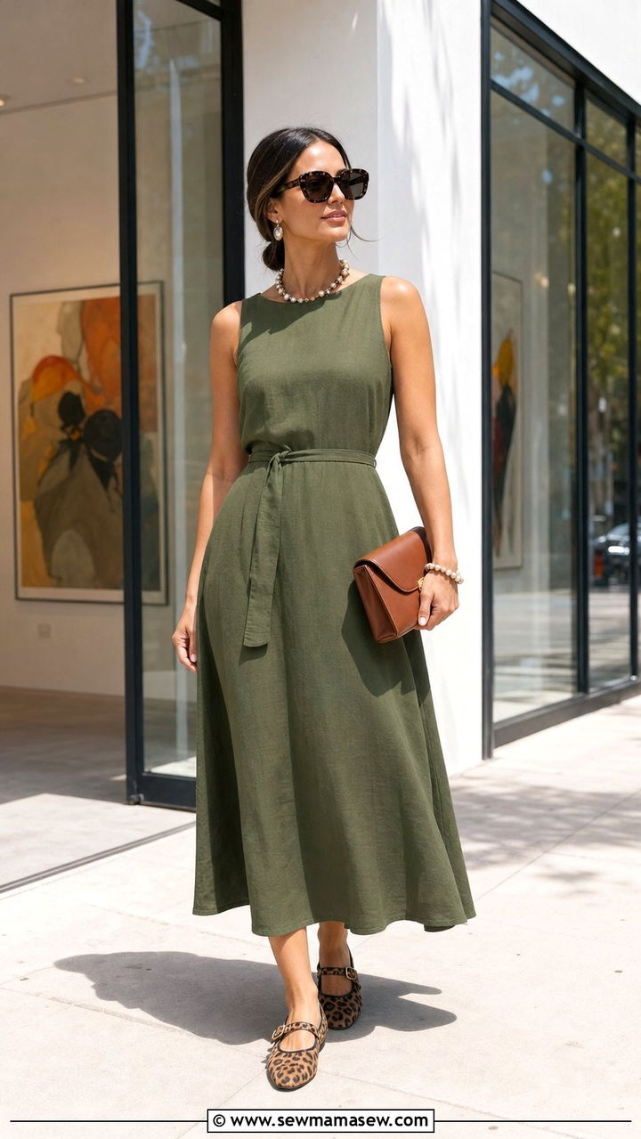Leopard Print Mary Janes With A Solid Midi Dress - 25 Summer outfits with mary janes