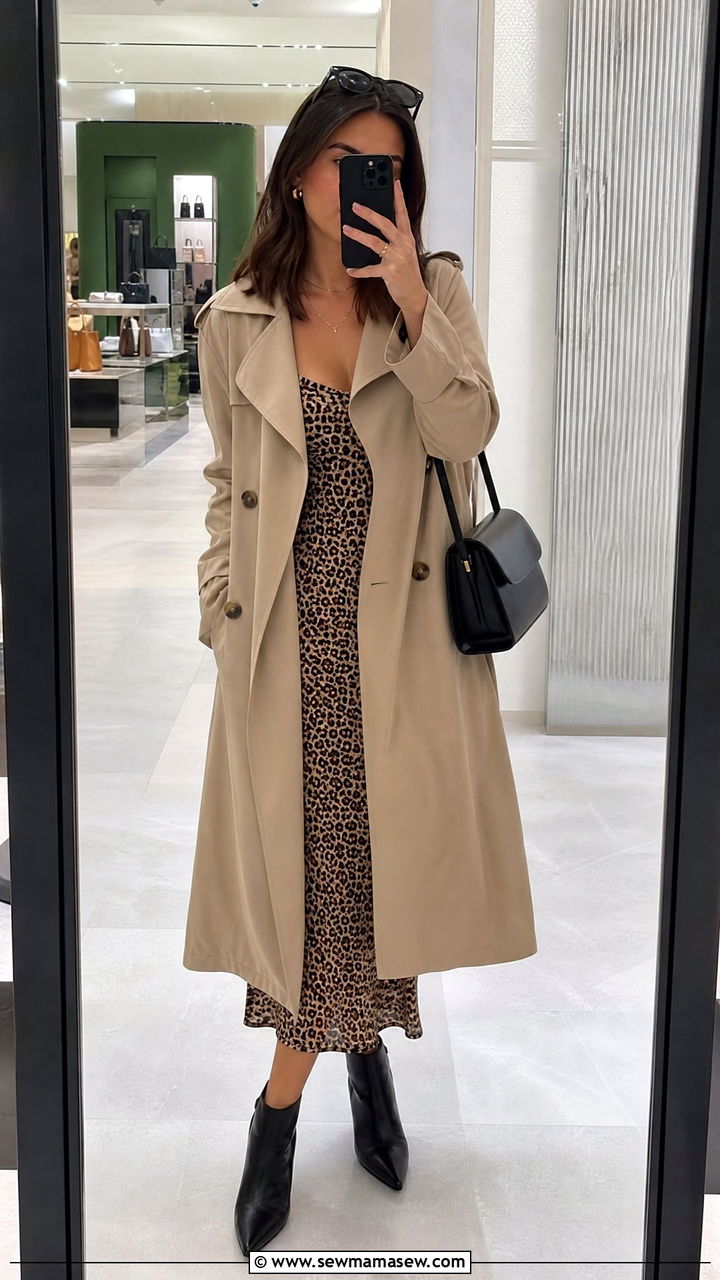 Leopard Print Midi Dress With Trench Coat Outfit - 25 Midi dress with trench coat outfit ideas