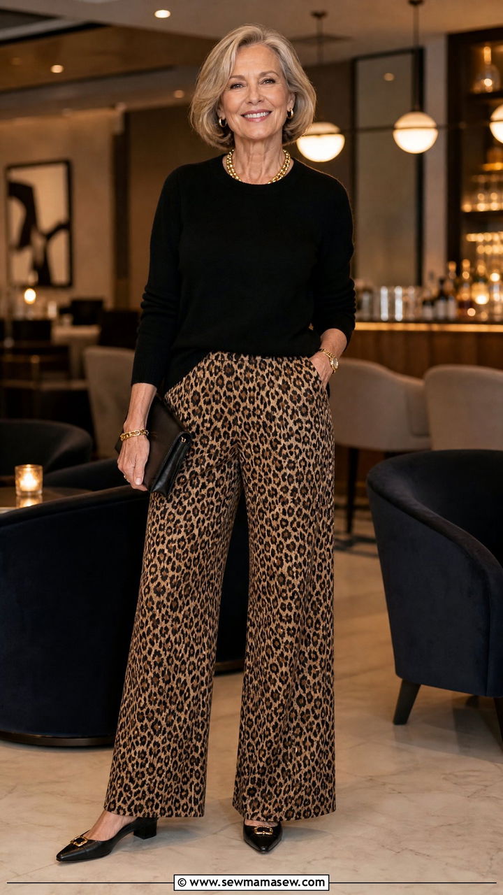 Leopard Print Palazzo Ensemble For Women Over 60 - 30 Going out outfit ideas women over 60