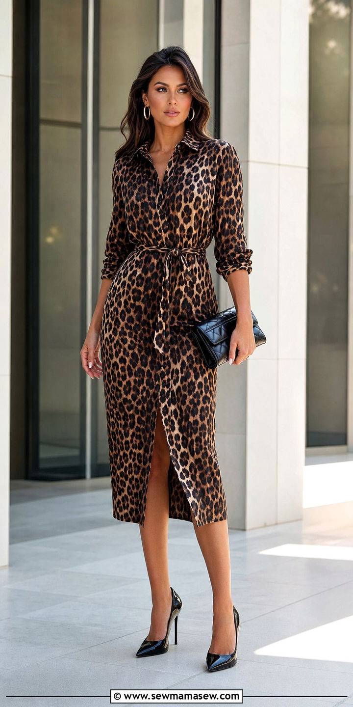 Leopard Print Shirt Dress With Black Stiletto Pumps - 25 Shirt dress outfit ideas with heels