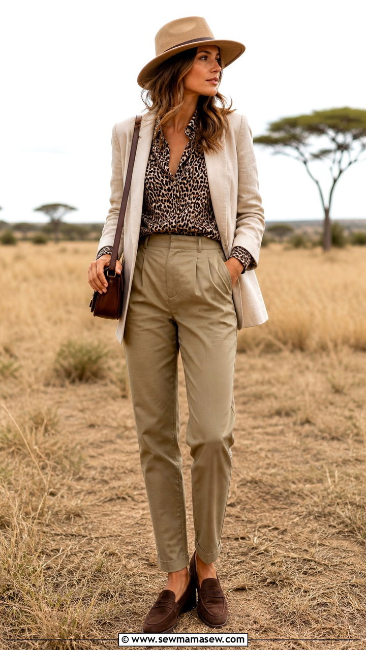 Leopard Print Top With Neutral Safari Outfit - 40 Safari outfit ideas
