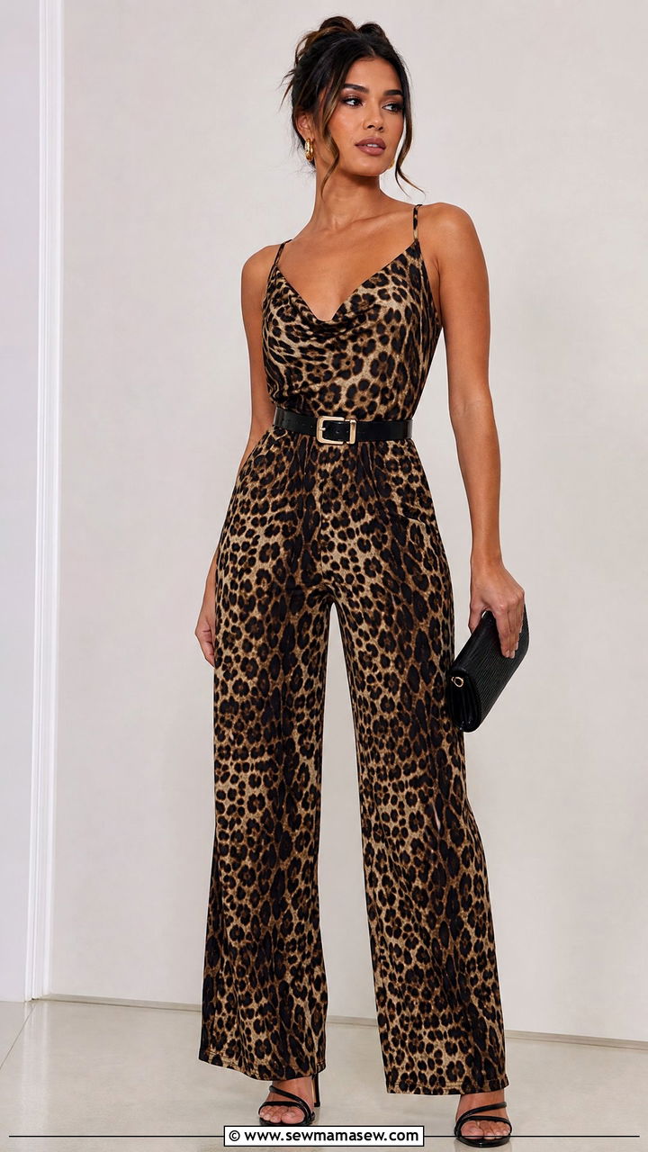 Leopard print jumpsuit with strappy heels - 25 Leopard print outfit ideas 2026
