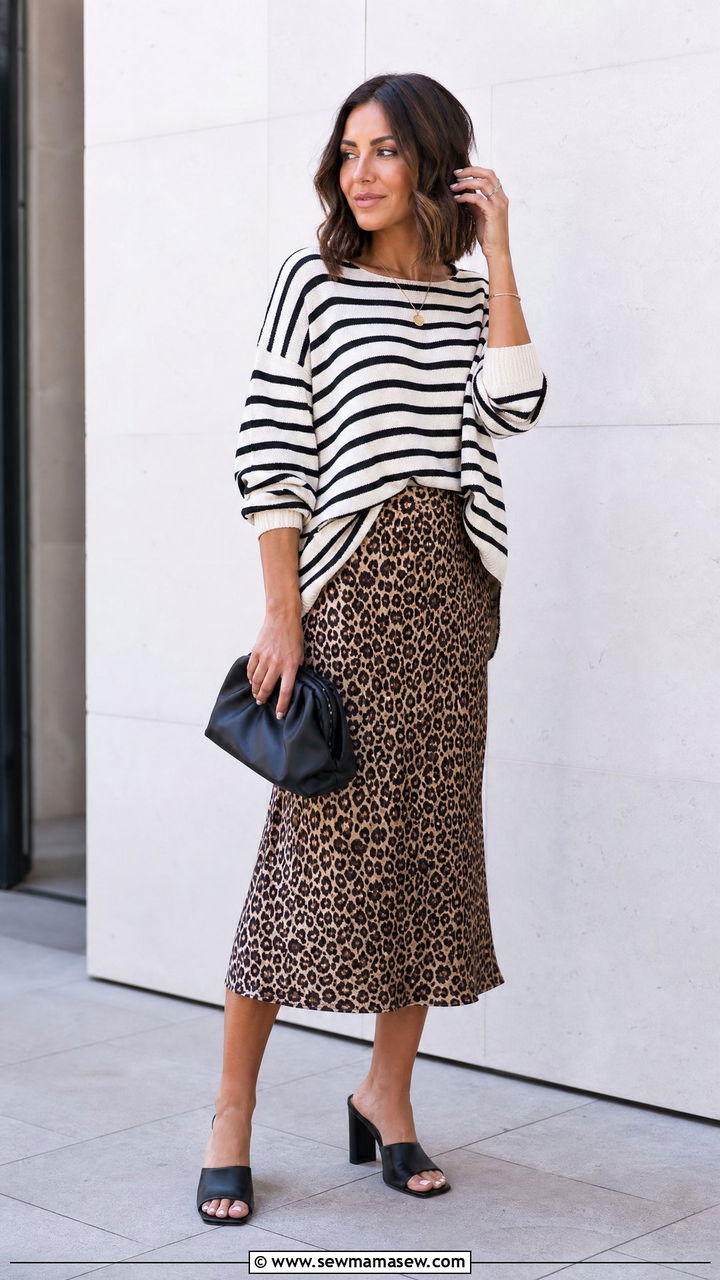 Leopard print mixed with stripes - 25 Leopard print outfit ideas 2026
