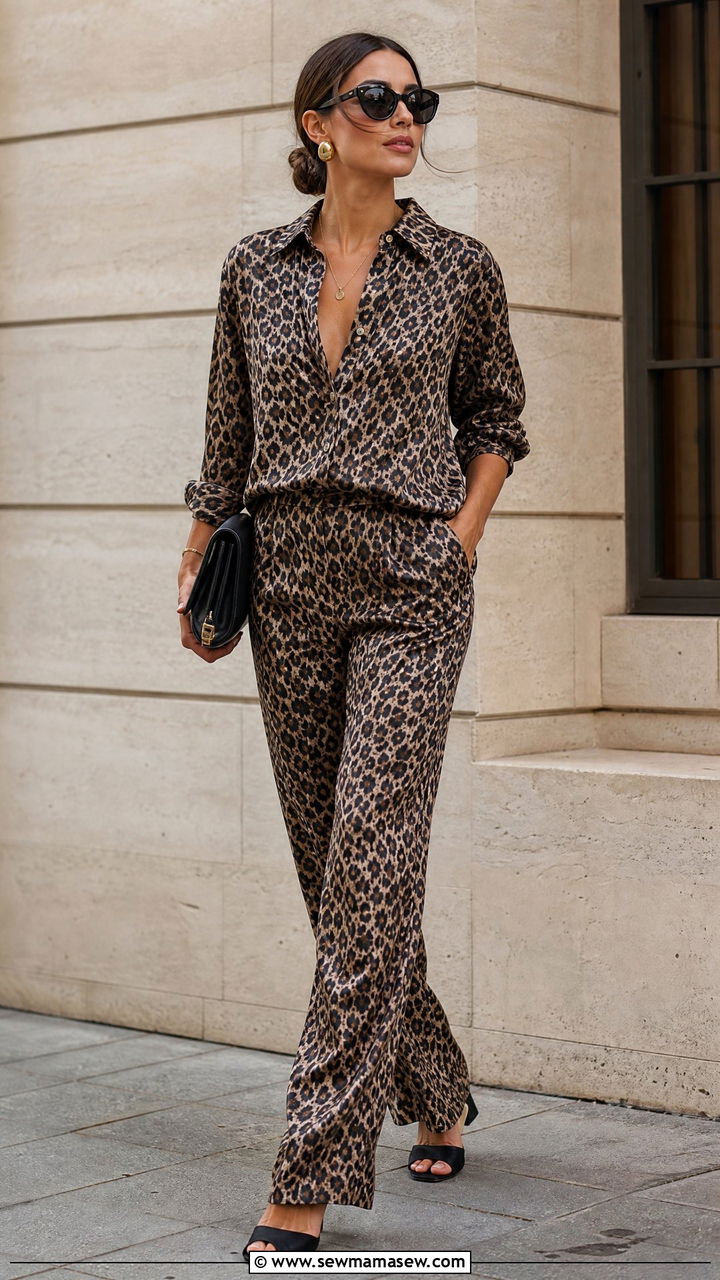 Leopard print shirt and trousers coord set - 30 Coord set outfit ideas for photoshoot