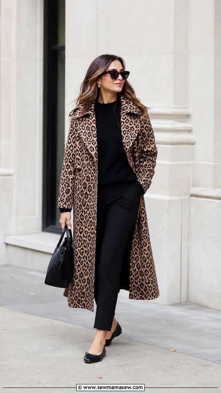 Leopard print trench coat with black outfit - 25 Leopard print outfit ideas 2026