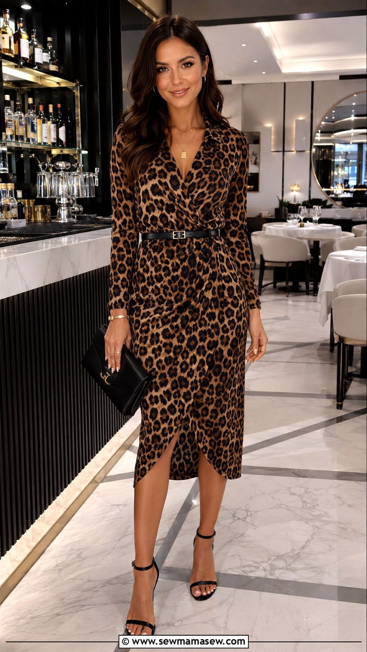 Leopard print wrap dress outfit - 25 Wrap dress outfit ideas with a belt