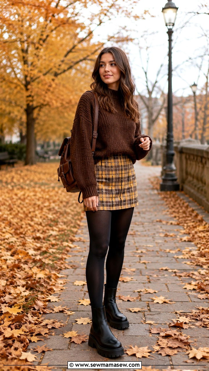 Light Academia Brown Sweater And Plaid Mini Skirt Outfit - 30 light academia outfits aesthetic