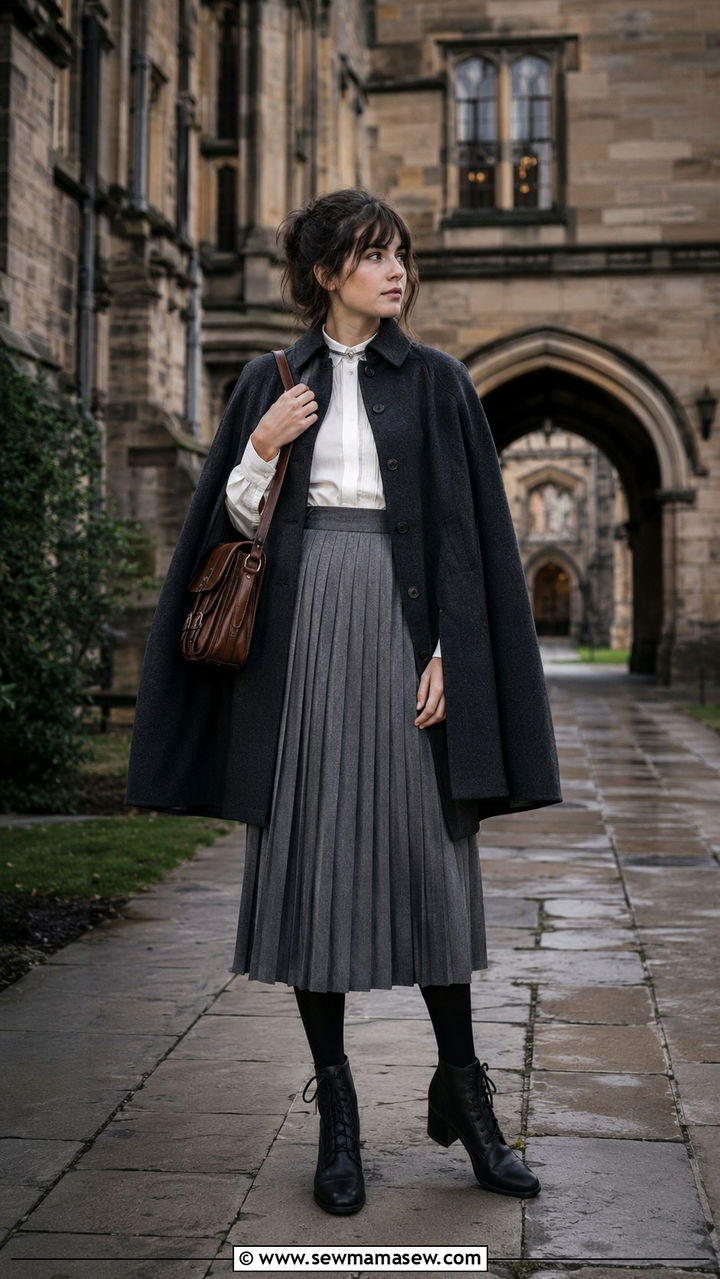 Light Academia Cape Coat And Pleated Skirt Outfit - 30 light academia outfits aesthetic