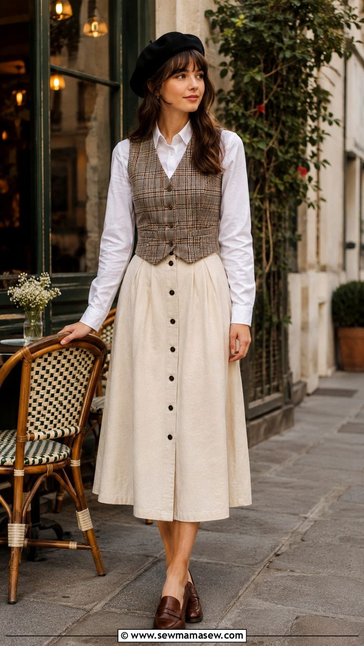 Light Academia Checked Vest And Buttoned Skirt Outfit - 30 light academia outfits aesthetic