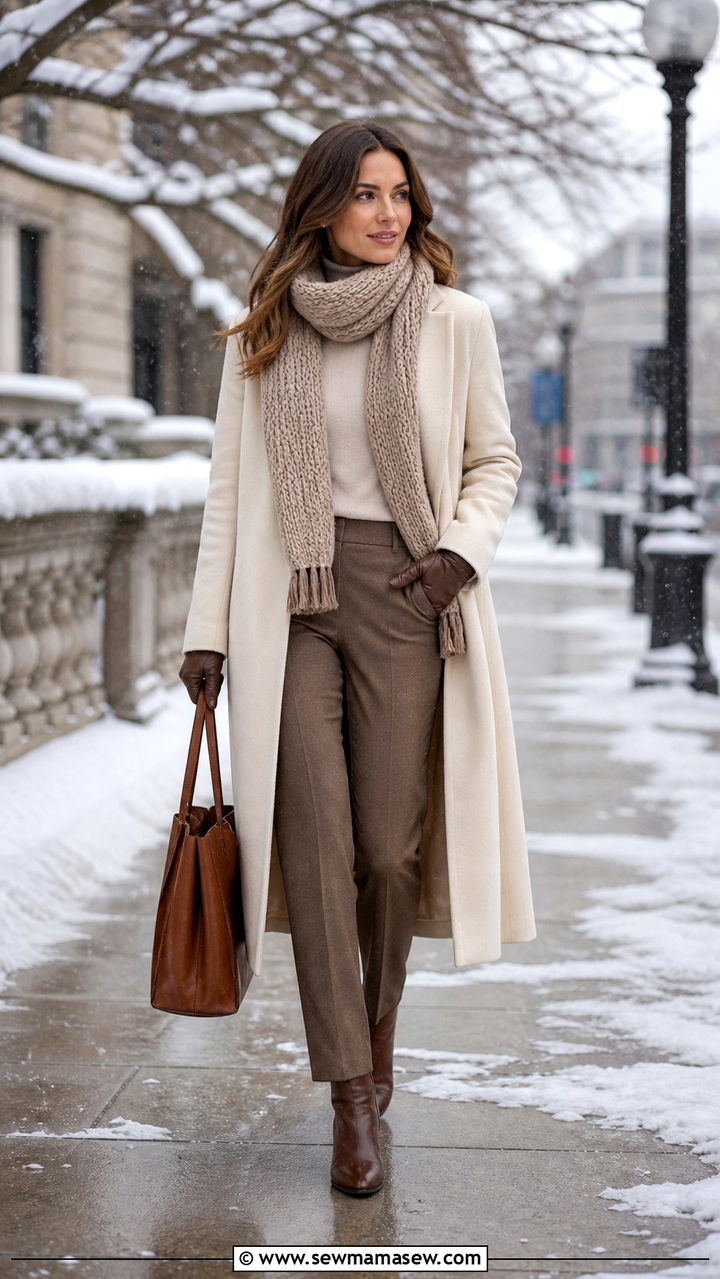 Light Academia Chunky Scarf and Cream Wool Coat - 40 Light academia outfit ideas