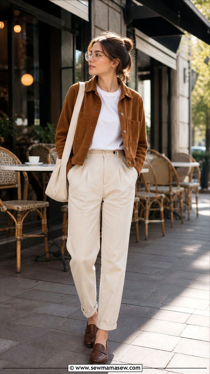 Light Academia Corduroy Jacket and Pleated Trousers - 40 Light academia outfit ideas