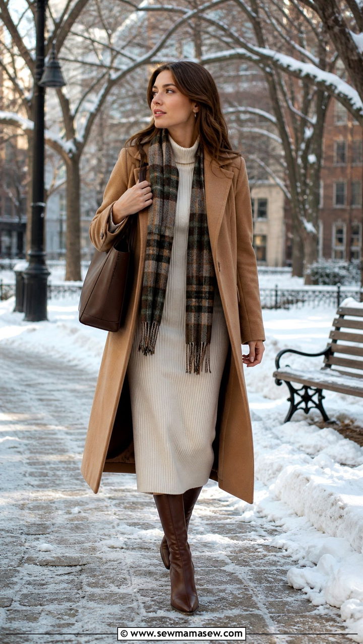 Light Academia Cream Knit Dress and Ankle Boots - 40 Light academia outfit ideas