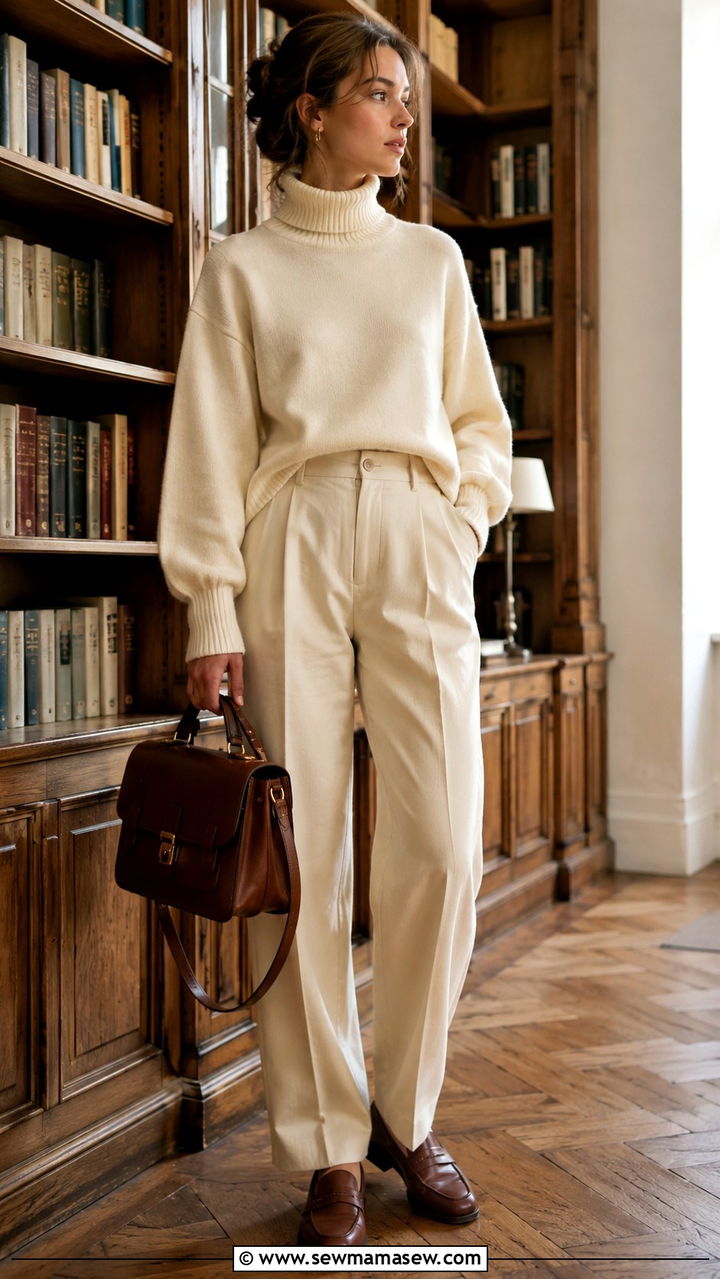Light Academia Cream Turtleneck And Trousers Outfit - 30 light academia outfits aesthetic