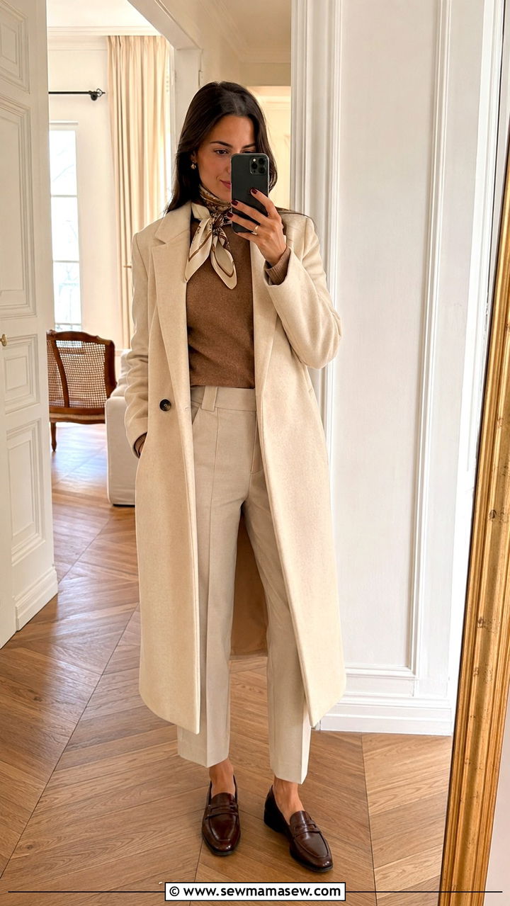 Light Academia Cream Wool Coat And Tailored Trousers Outfit - 30 light academia outfits aesthetic