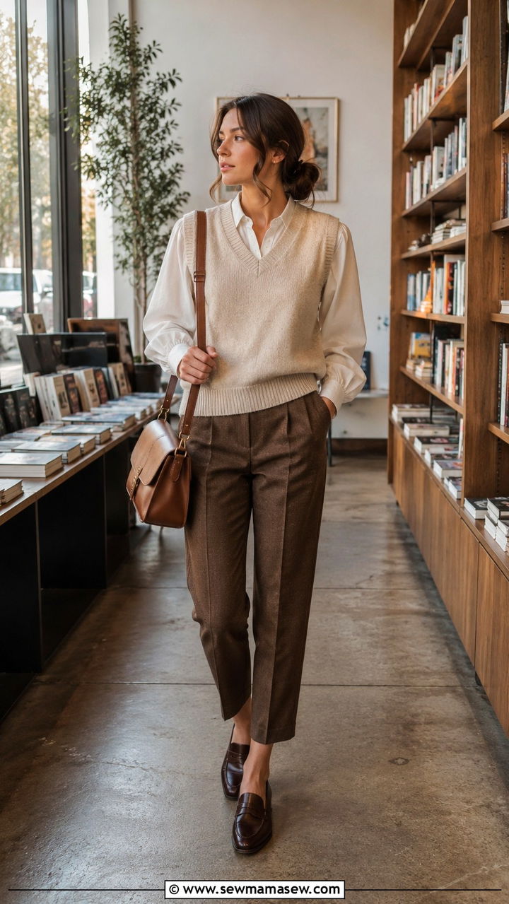 Light Academia Cropped Trousers And Knit Vest Outfit - 30 light academia outfits aesthetic