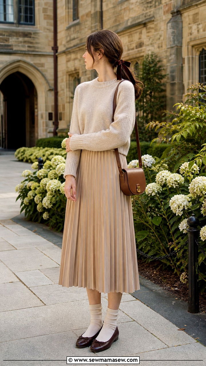 Light Academia Hair Ribbon and Pleated Skirt - 40 Light academia outfit ideas