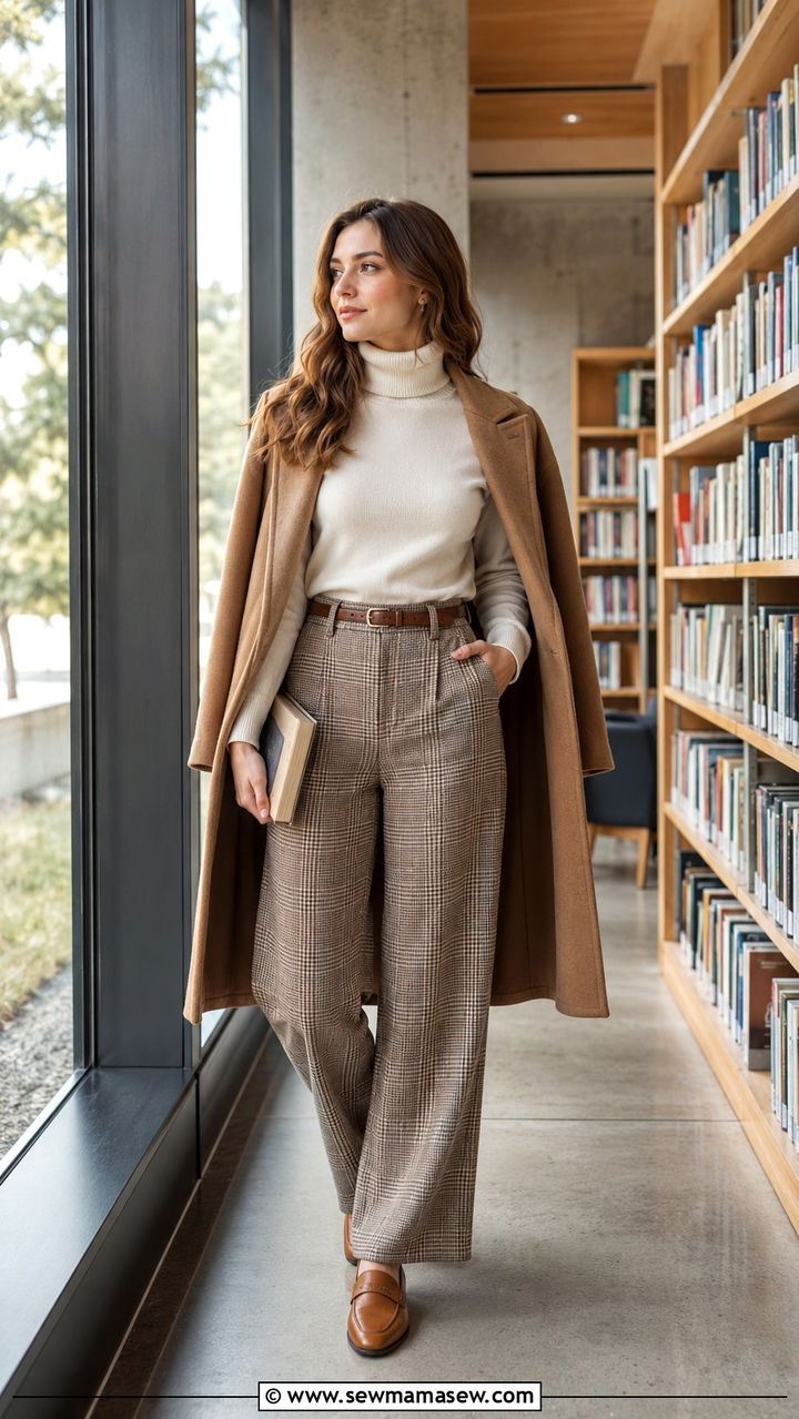 Light Academia Ivory Turtleneck And Plaid Trousers Outfit - 30 light academia outfits aesthetic