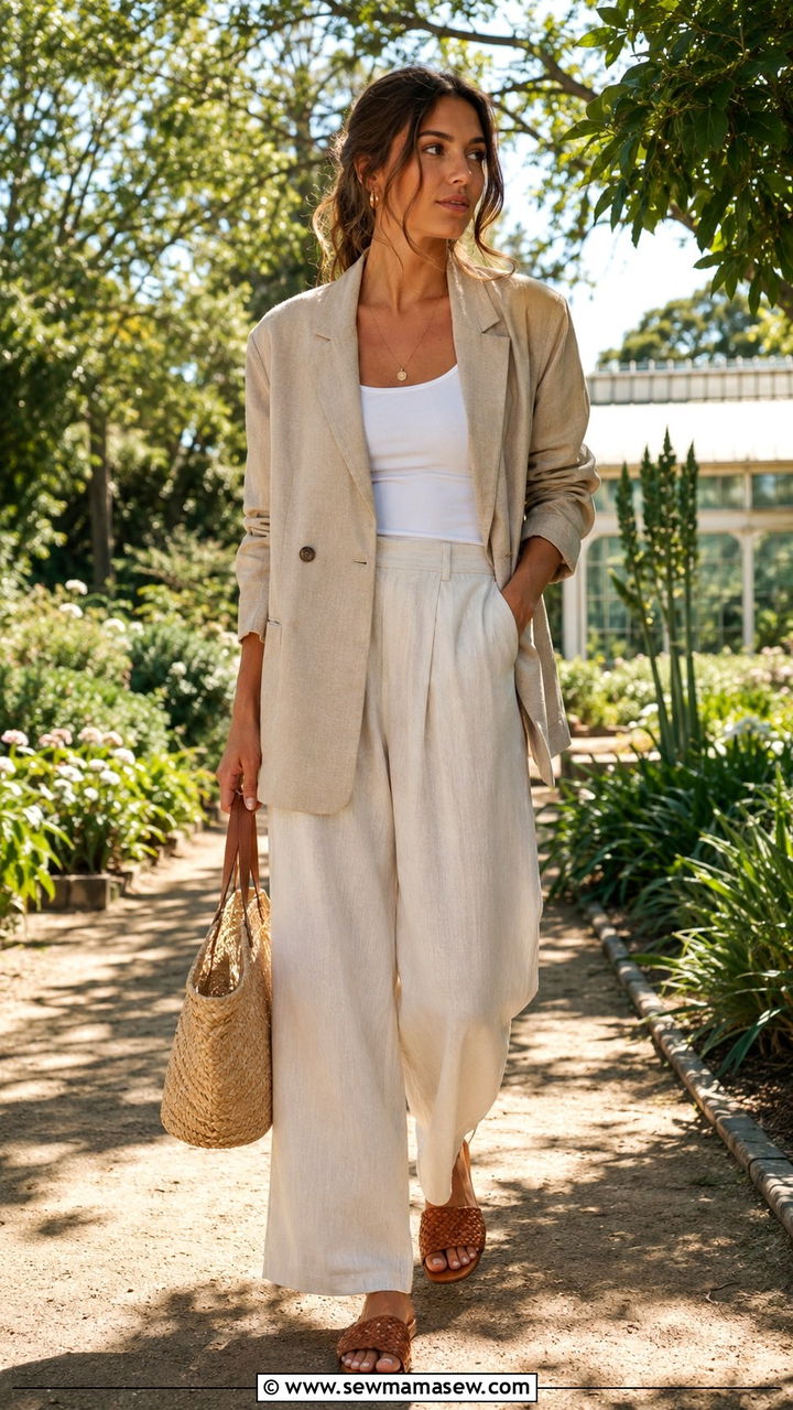 Light Academia Linen Blazer And Wide Leg Pants Outfit - 30 light academia outfits aesthetic