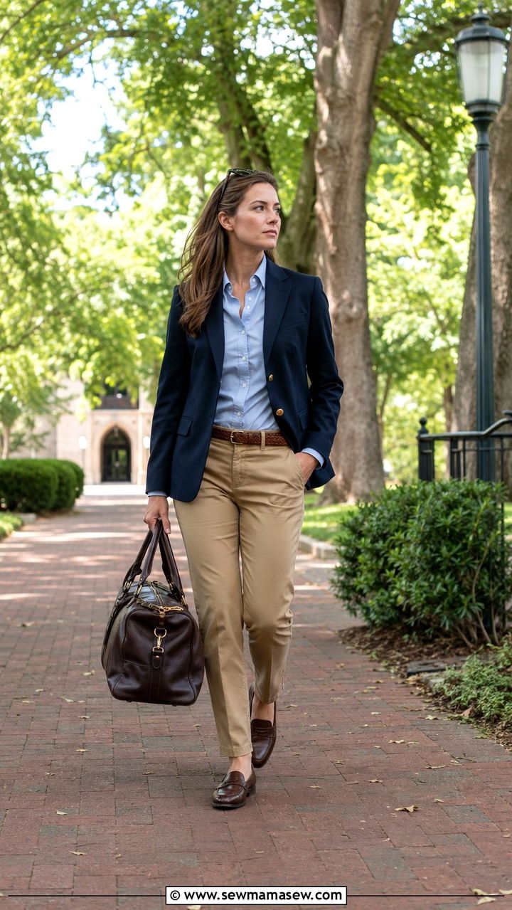 Light Academia Navy Blazer and Khaki Trousers Outfit - 20 light academia capsule wardrobe outfits