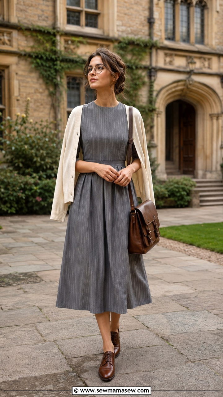 Light Academia Pinstripe Dress And Oxford Shoes Outfit - 30 light academia outfits aesthetic