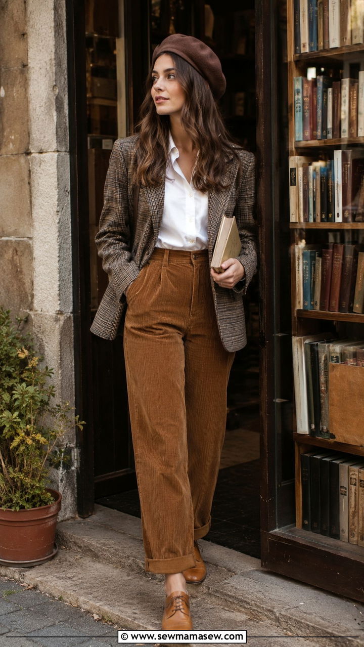 Light Academia Plaid Blazer And Corduroy Pants Outfit - 30 light academia outfits aesthetic