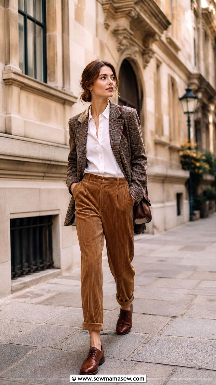 Light Academia Plaid Blazer and Corduroy Pants - 40 Light academia outfit ideas