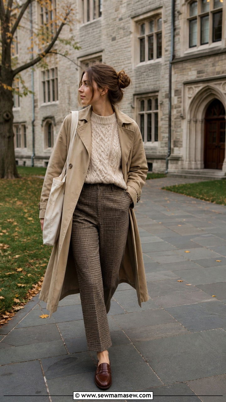 Light Academia Plaid Pants and Cream Sweater - 40 Light academia outfit ideas