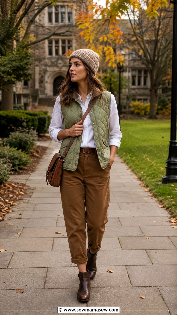 Light Academia Quilted Vest and Button Down Outfit - 20 light academia capsule wardrobe outfits