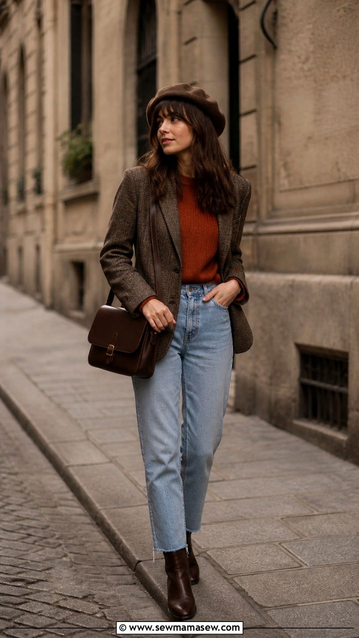 Light Academia Rust Sweater and Tweed Jacket - 40 Light academia outfit ideas