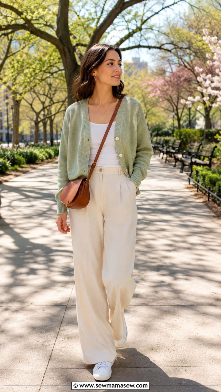 Light Academia Sage Cardigan And Cream Slacks Outfit - 30 light academia outfits aesthetic