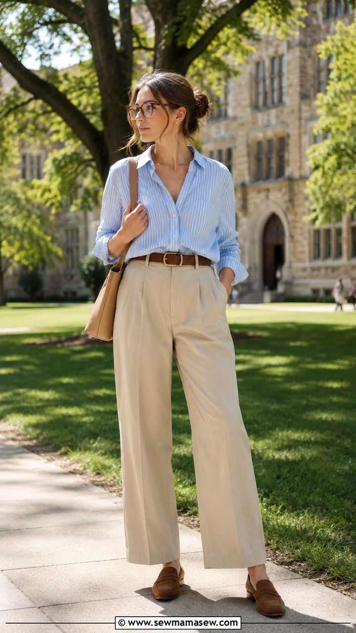 Light Academia Striped Button Down And Khaki Trousers Outfit - 30 light academia outfits aesthetic