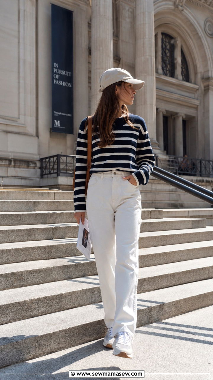 Light Academia Striped Sweater and Carpenter Jeans Outfit - 20 light academia capsule wardrobe outfits