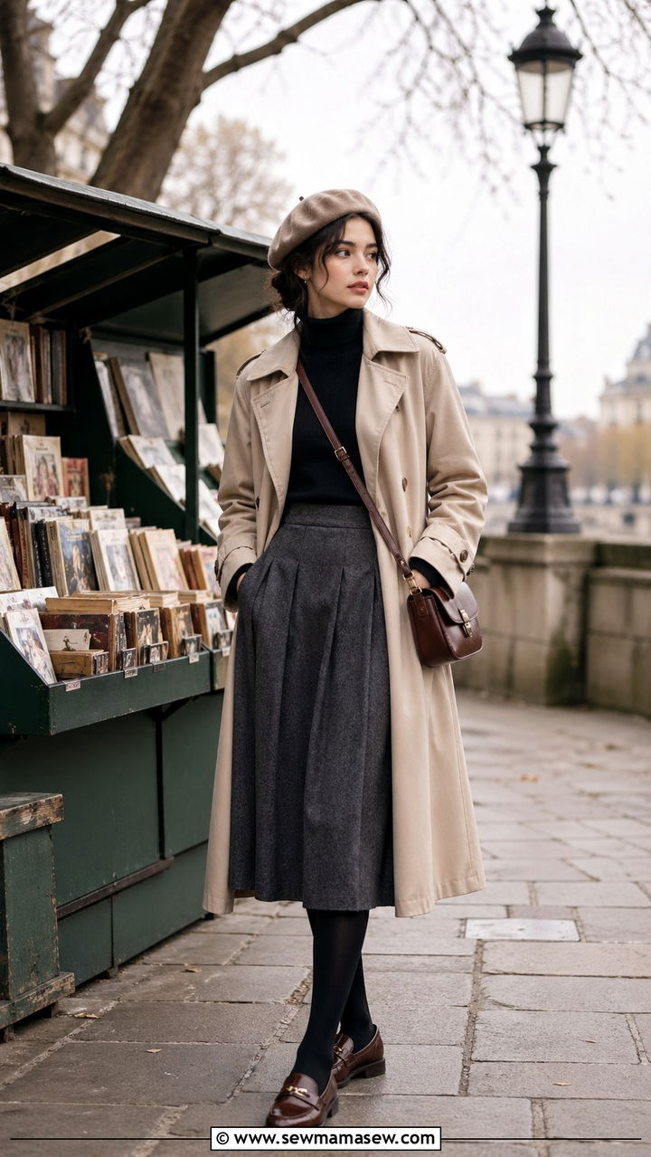 Light Academia Trench Coat and Beret - 40 Light academia outfit ideas