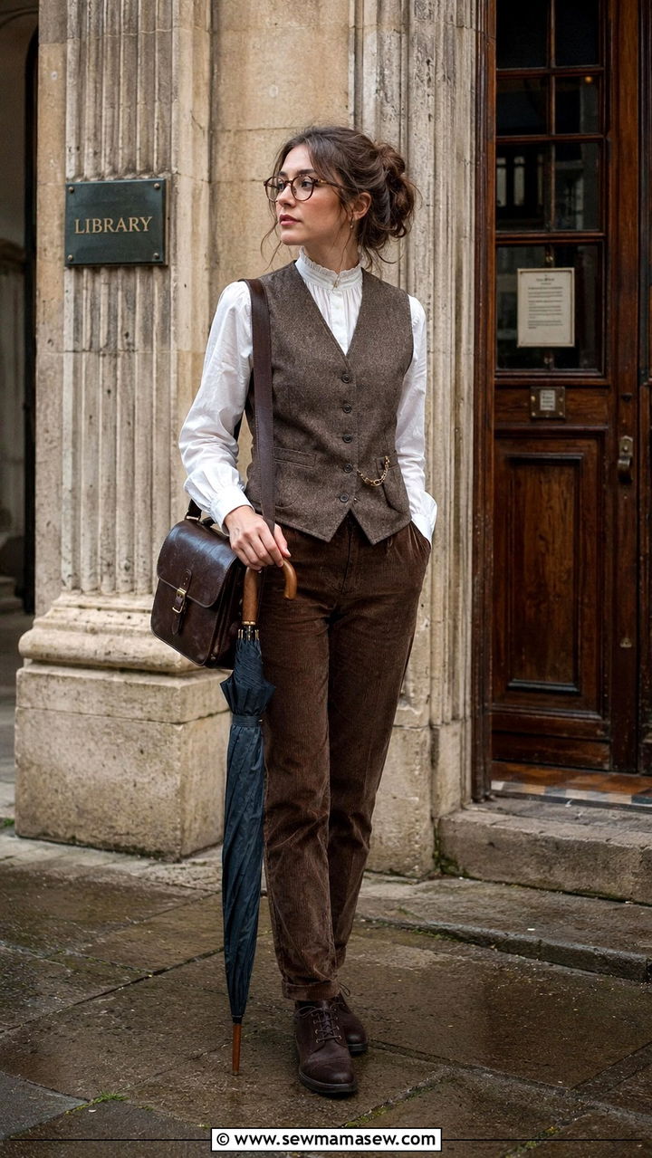 Light Academia Wool Vest and Corduroy Trousers Outfit - 20 light academia capsule wardrobe outfits