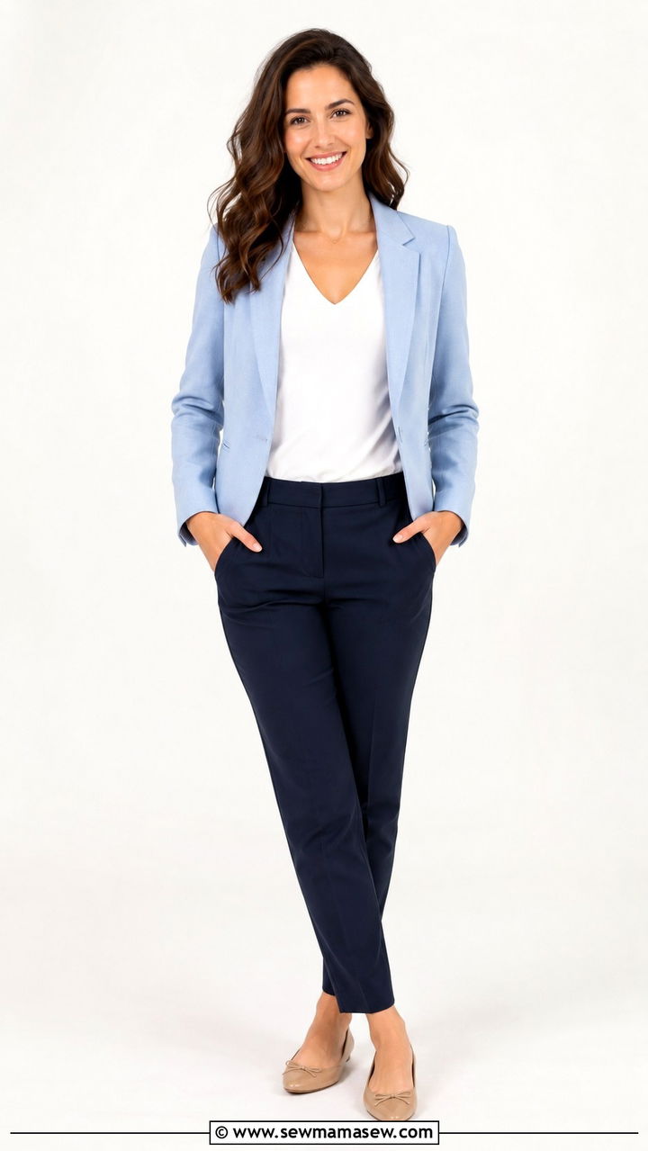 Light Blue Blazer with White V Neck Top - 25 Professional headshot outfit ideas