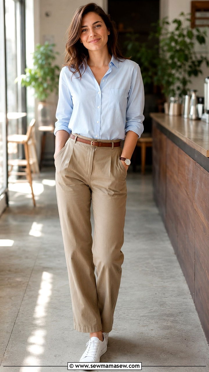 Light Blue Button Down With High Waisted Khaki Trousers Outfit Light Academia - 30 casual light academia outfits